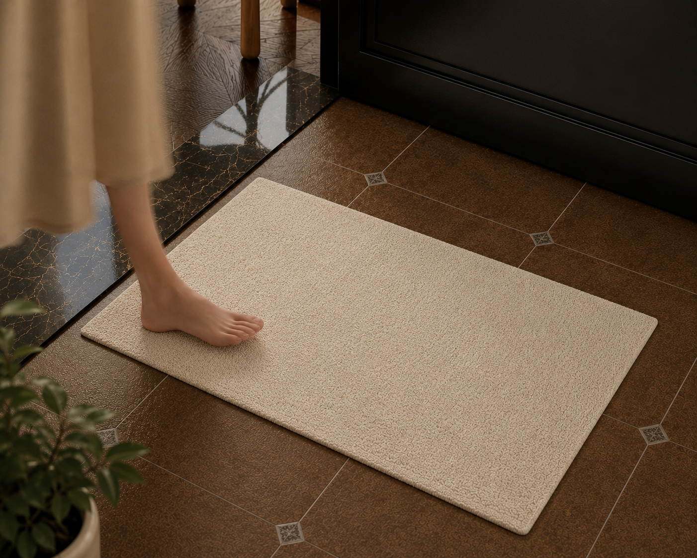 |Aangan reversible cotton floor mat in ivory-Of Earth