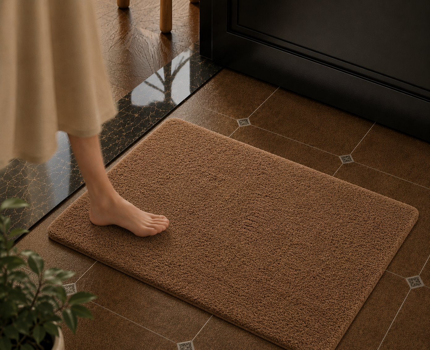 |Aangan reversible cotton floor mat in tan-Of Earth