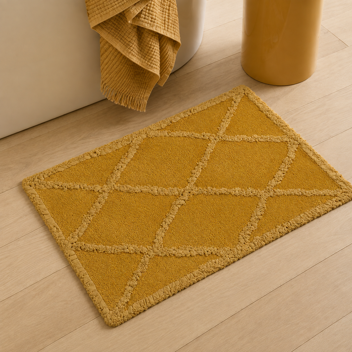 |Dehri cotton floor mat in Mustard -Of Earth